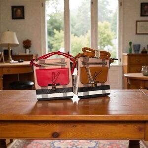 Stylish Women's Handbag Set - Red and Tan